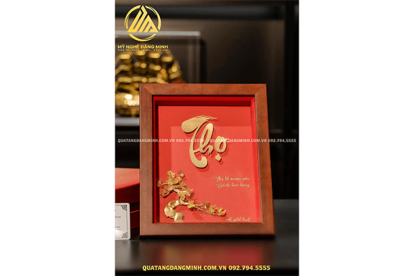 Tranh chữ Thọ dát vàng 24K 25x20cm