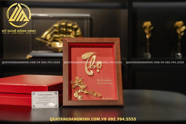 Tranh chữ Thọ dát vàng 24K 25x20cm
