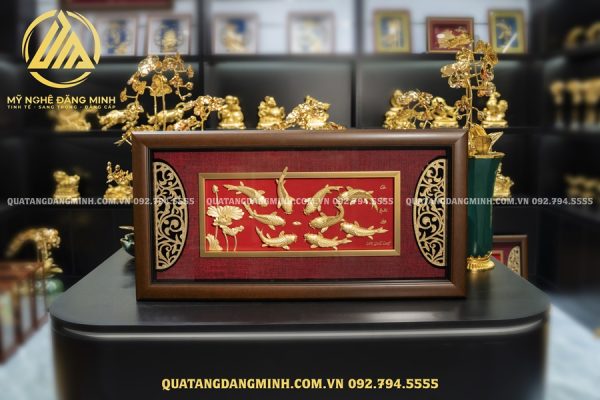 Tranh Cửu Ngư Quần Hội Dát Vàng 24k 42x81