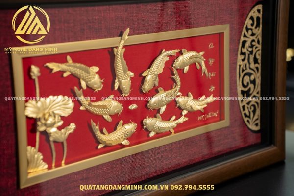 Tranh Cửu Ngư Quần Hội Dát Vàng 24k 42x81