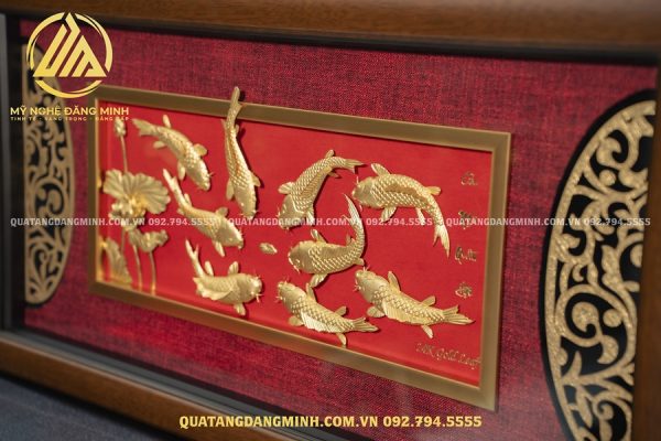 Tranh Cửu Ngư Quần Hội Dát Vàng 24k 42x81