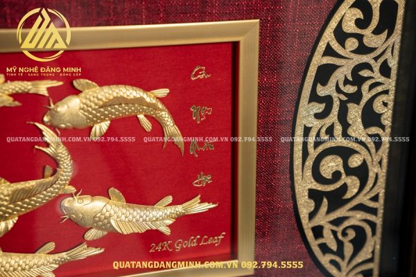 Tranh Cửu Ngư Quần Hội Dát Vàng 24k 42x81