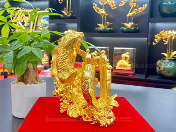 Tượng Cá Chép Vượt Vũ Môn Hóa Rồng Dát Vàng 24K
