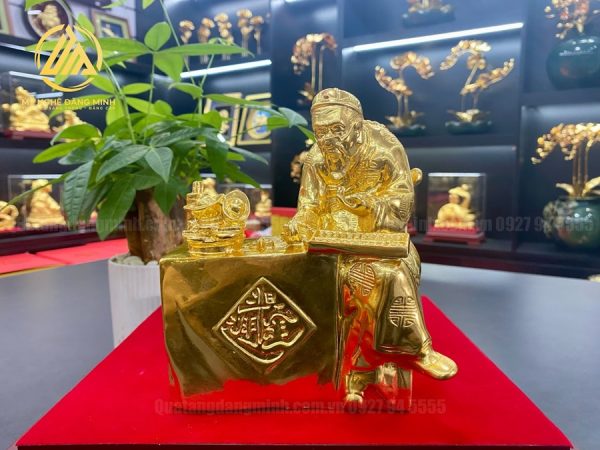 Tượng Quản Gia Ngồi Bàn Dát Vàng 24K